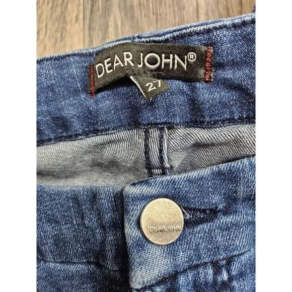 Dear John Women Size 27 Joyrich Comfort Skinny Distressed Embroidered Blue Jeans - Picture 5 of 12